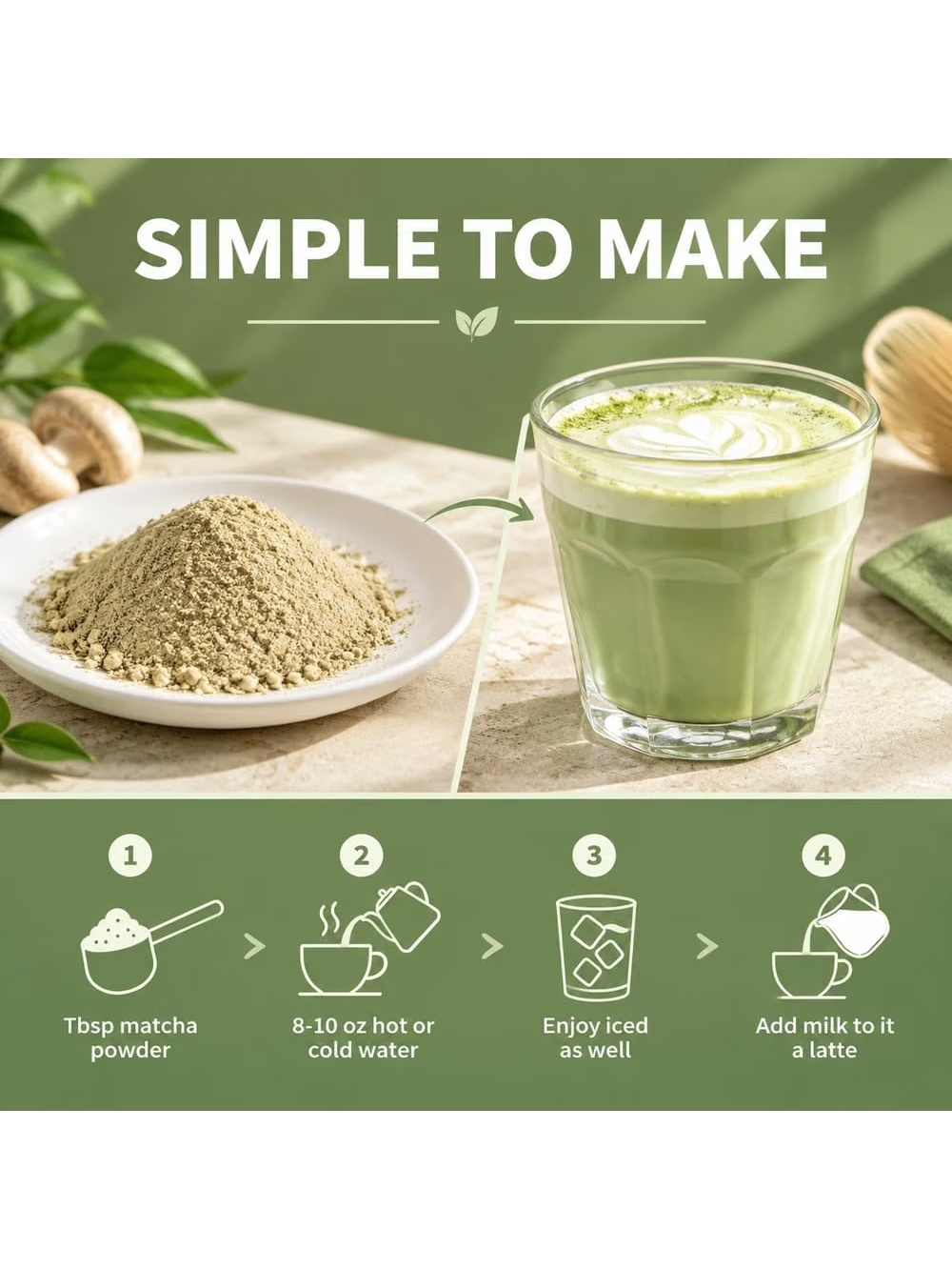 INKEEP Mushroom Matcha – Japanese Matcha with 7 Adaptogenic Mushrooms for Smooth Energy & Focus, 30 Servings