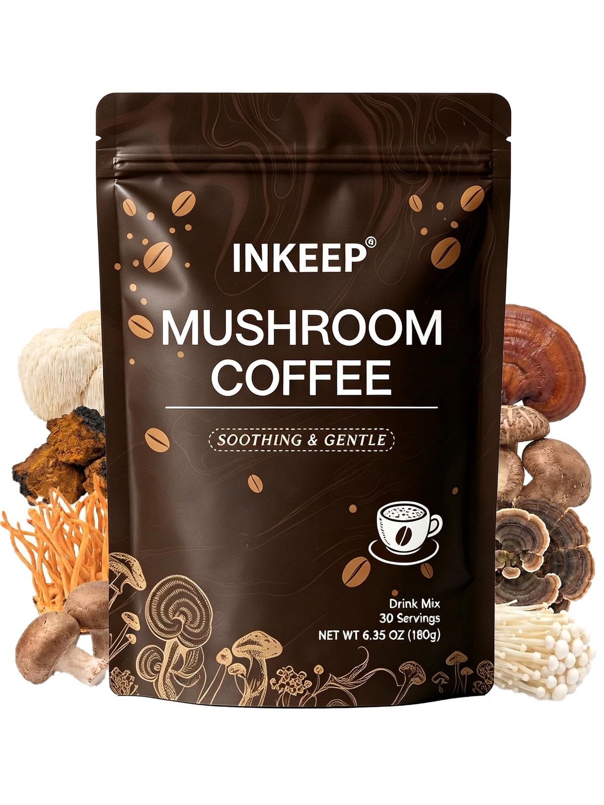INKEEP 7 Adaptogenic Mushroom Coffee – for Natural Energy & Immune Support, Premium Arabica Instant Coffee