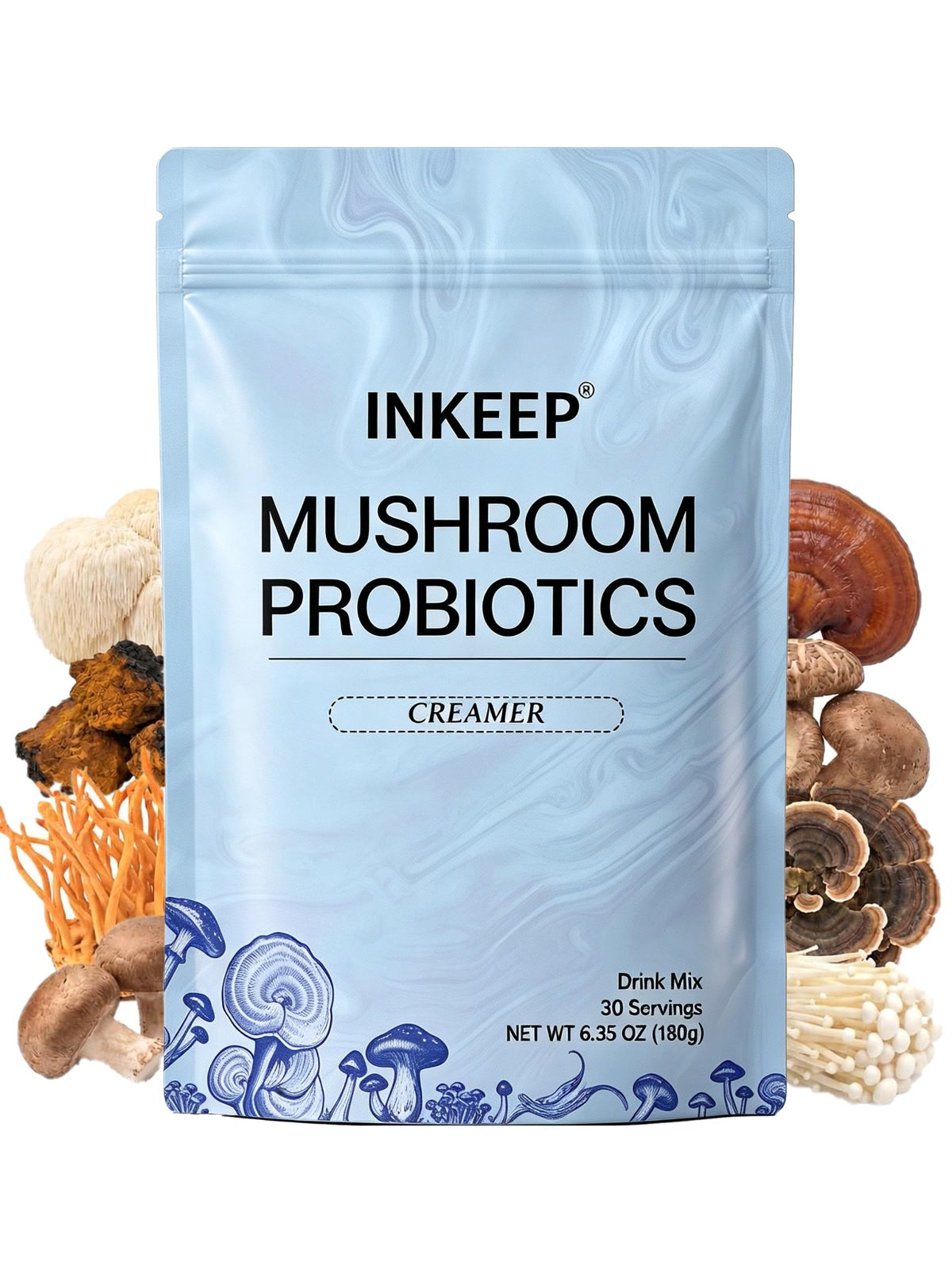 INKEEP Mushroom Probiotics Creamer – Plant-Based Non-Dairy Coffee Creamer with 7 Adaptogenic Mushrooms for Gut-Friendly Balance, 30 Servings